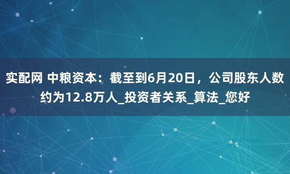 实配网 中粮资本：截至到6月20日，公司股东人数约为12.8万人_投资者关系_算法_您好